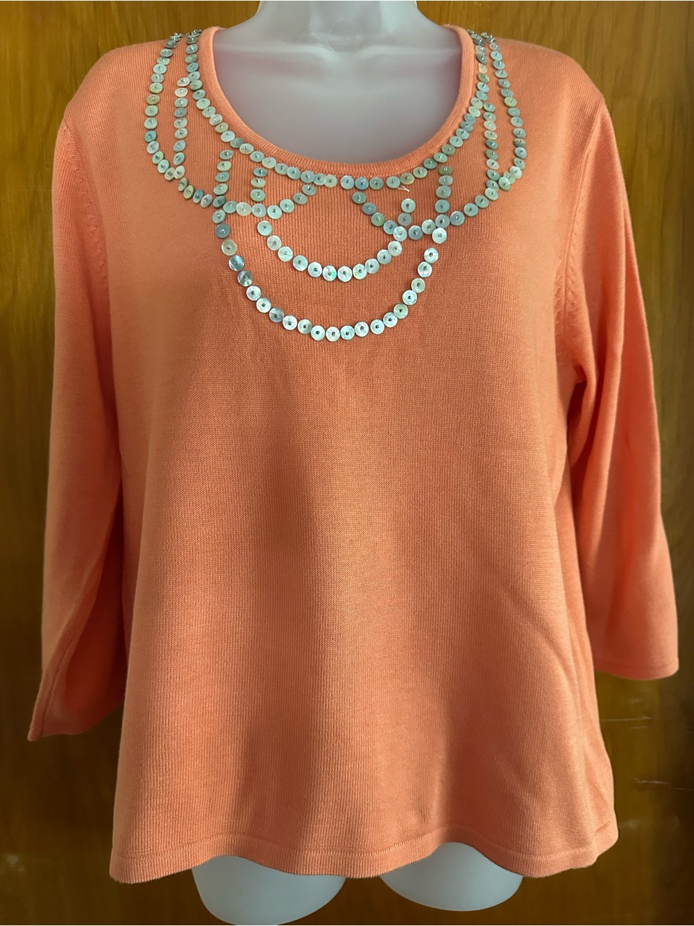 Victor Costa Occasion NWT Coral Knit Sweater M Sequin Neck